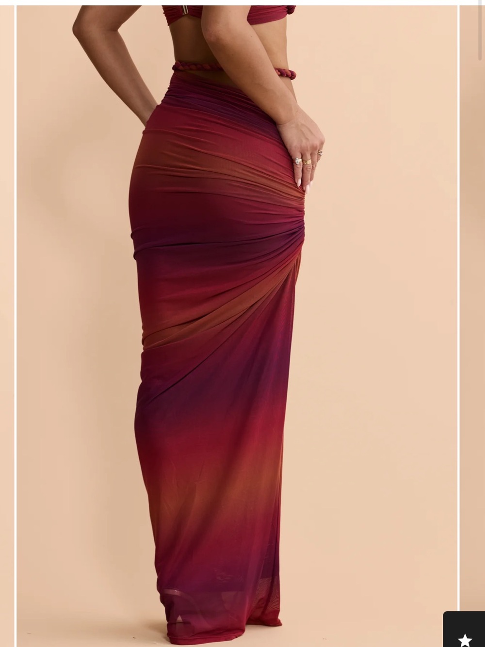 SOLD Two-Piece Ombre Bra Top & Maxi Skirt Set - Burgundy to Orange - Picture 2 of 4